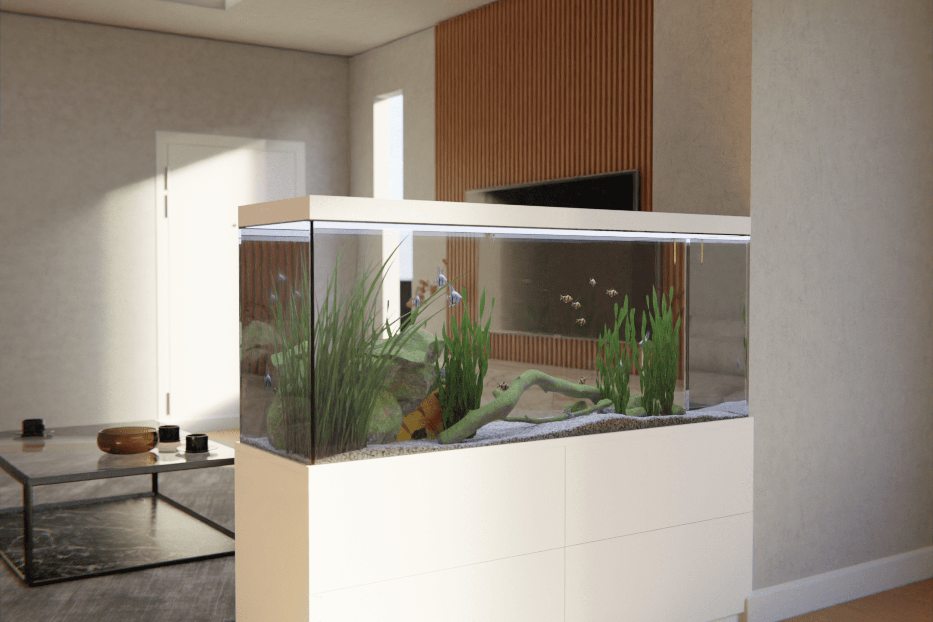 aquarium kunststof wit woonkamer