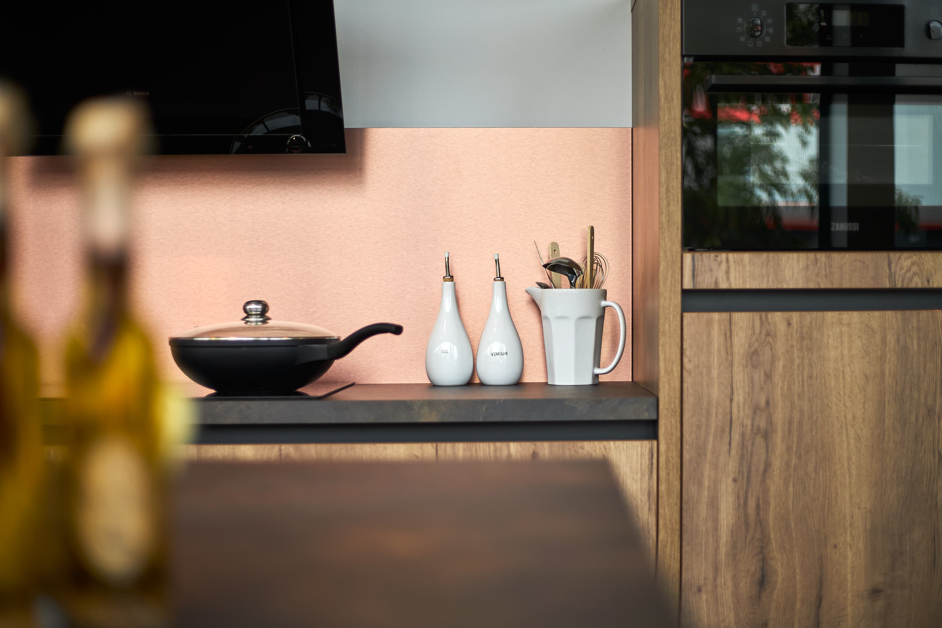Koperen keuken achterwand