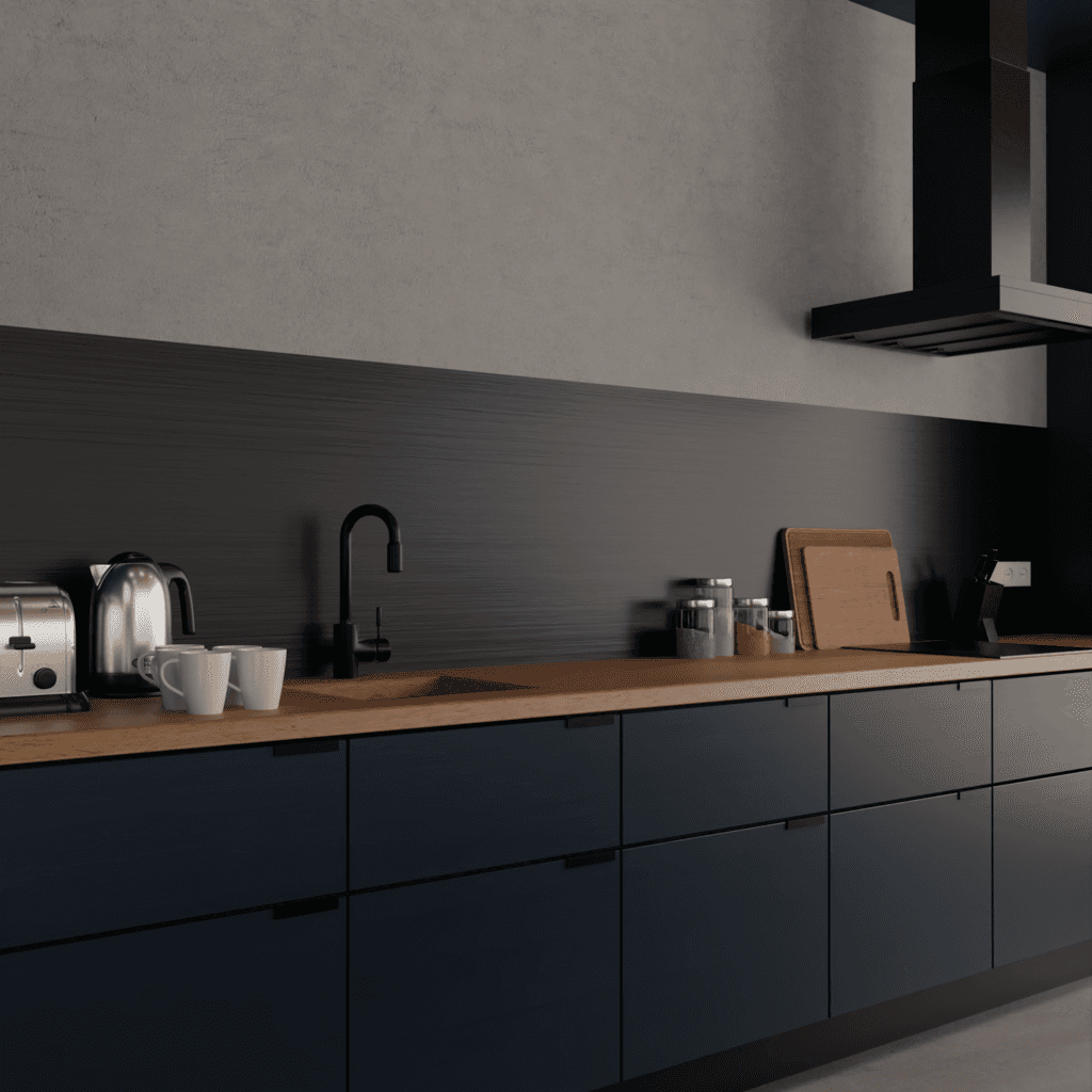 Keuken achterwand zwart geborsteld Alupanel