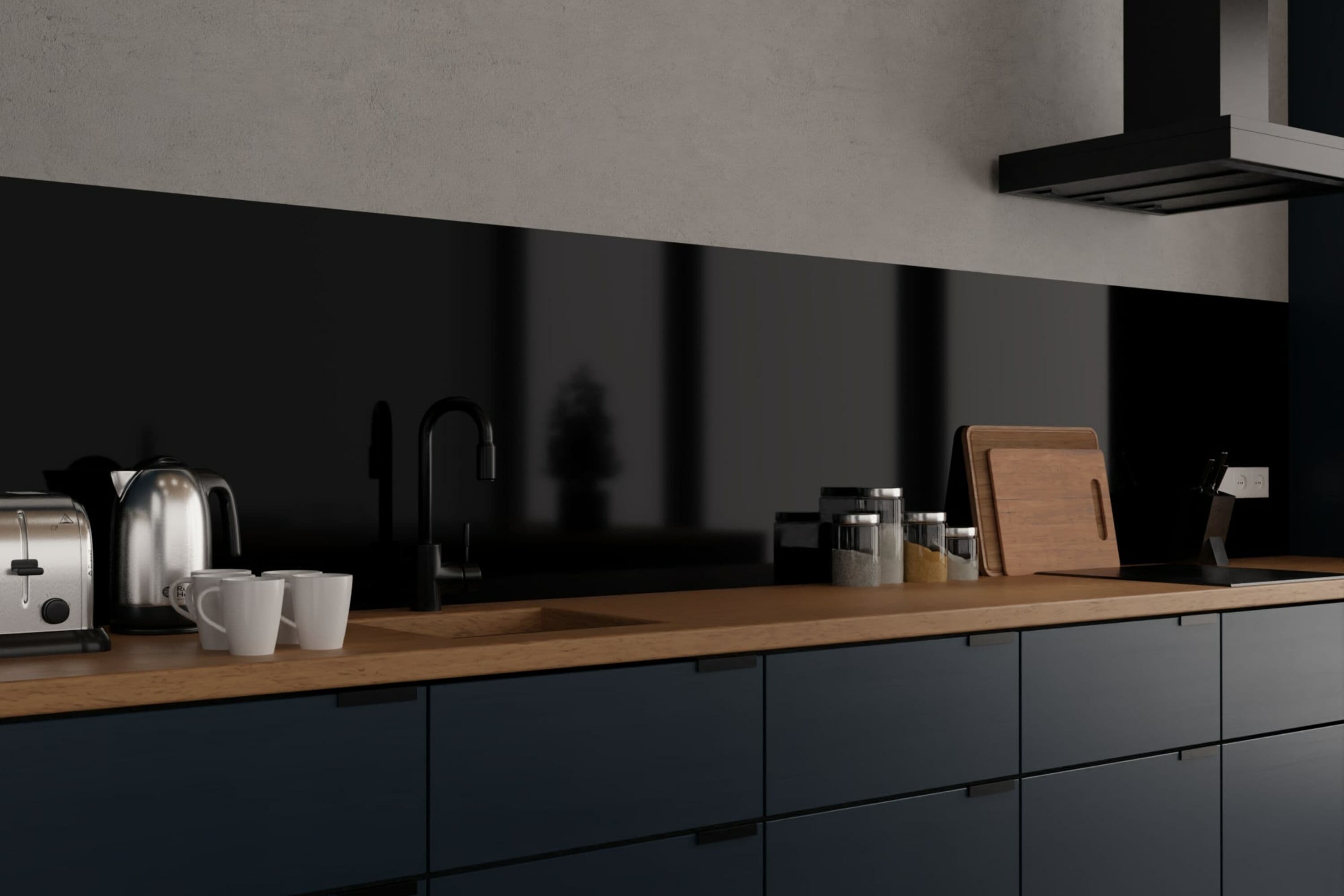 zwart op maat keuken achterwand