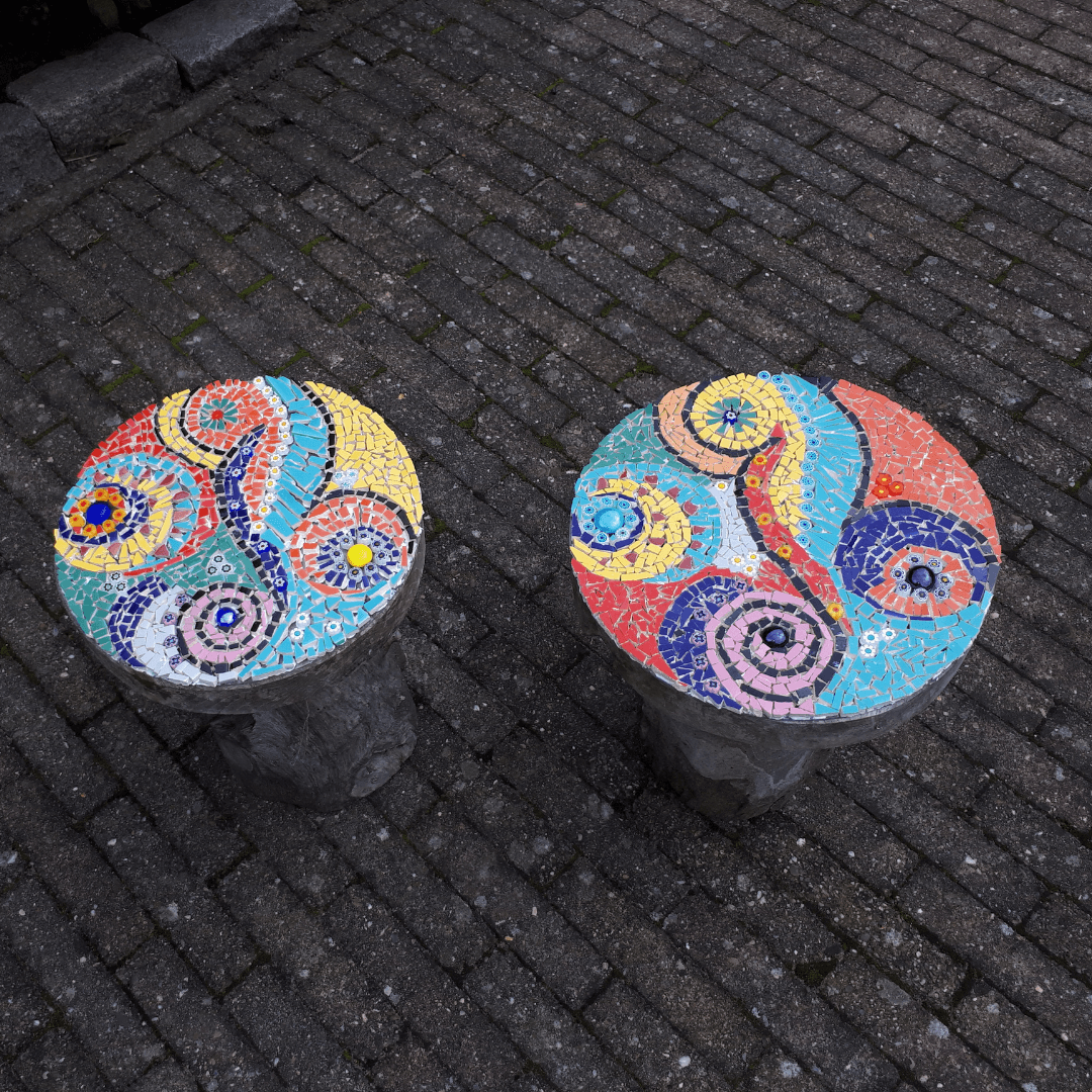 mozaïek tafeltjes met plexiglas bovenkant