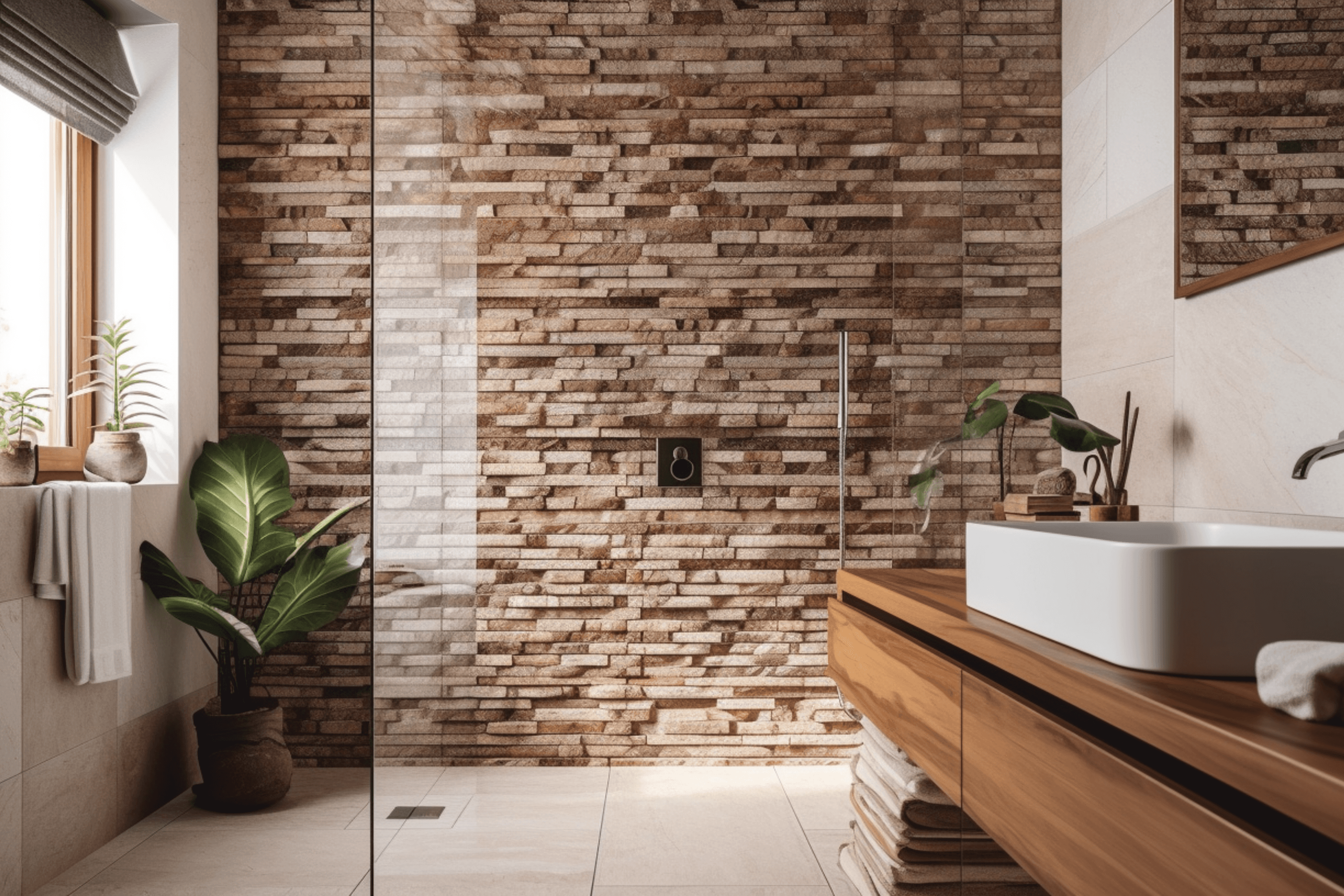 natuursteen wandbekleding badkamer