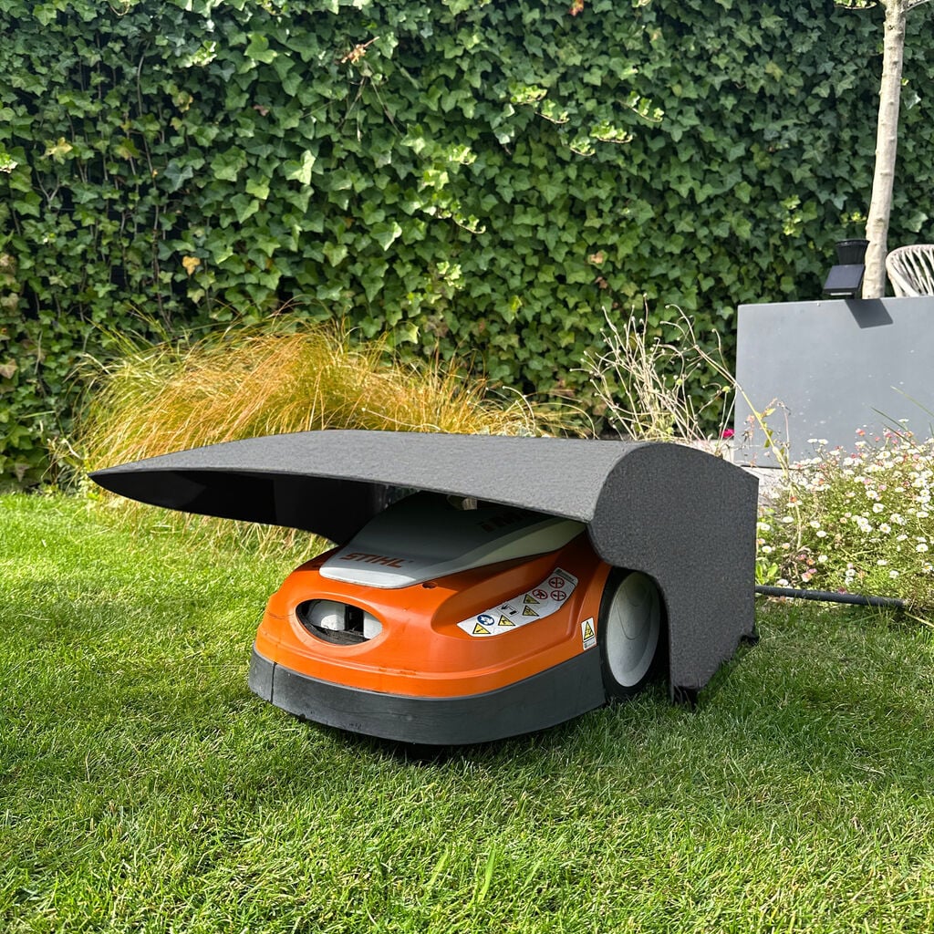 Robotgrasmaaier-garage Betonlook donkergrijs